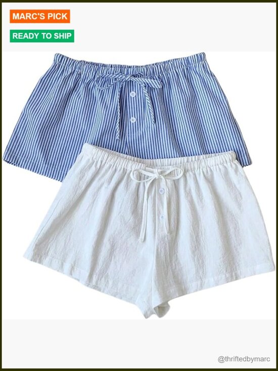 Other - 2 Pack Linen Shorts Striped Gingham Summer Beach Pajama Boxer
